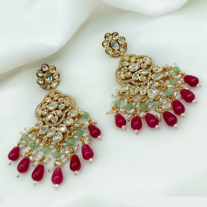 Classic Silver Earrings-Amoliya Jewels Gold Plated Polki Kundan Stone And Beads Dangler Earrings