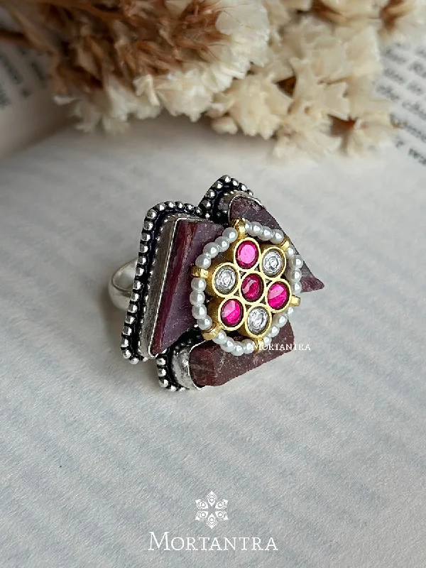 Unique Gemstone Rings-Pink Color Mishr Ring - MR-RNG26WP