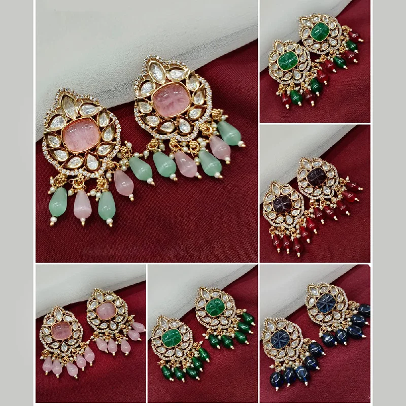 Colorful Stone Earrings-Amoliya Jewels Gold Plated Polki Kundan Stone And Beads Dangler Earrings