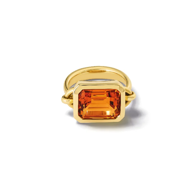 Gold Band Rings-Baguette Extra Large Ring Yellow Gold - Citrine