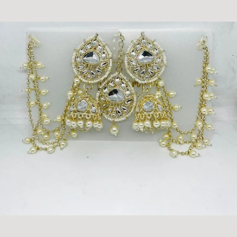 Sparkling Crystal Earrings-Manisha Jewellery Gold Plated Kundan Stone And Pearls Jhumki Earrings