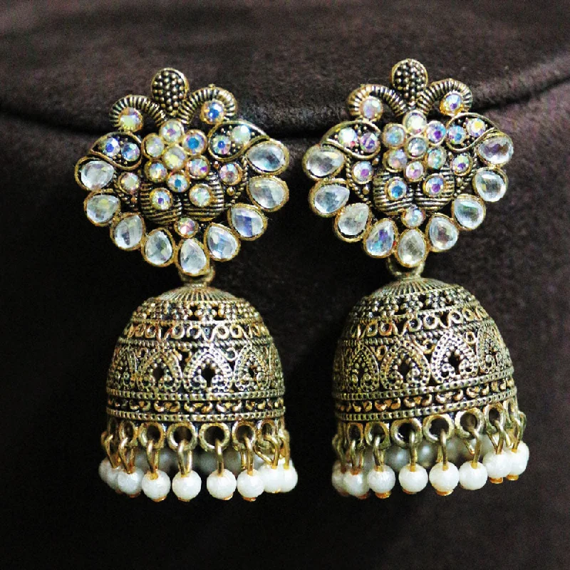 Chunky Earrings for Parties-H K Fashion Gold Plated Crystal Stone And  Pearls Jhumki Earrings