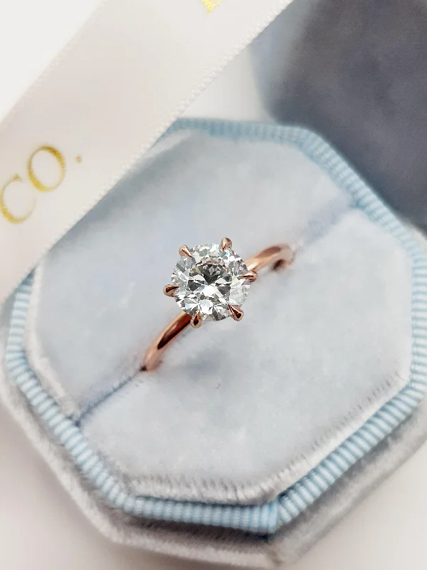 Custom Wedding Rings with Birthstones-1.01 Carat Round Brilliant Cut Six Prongs Diamond Engagement Ring in Rose Gold