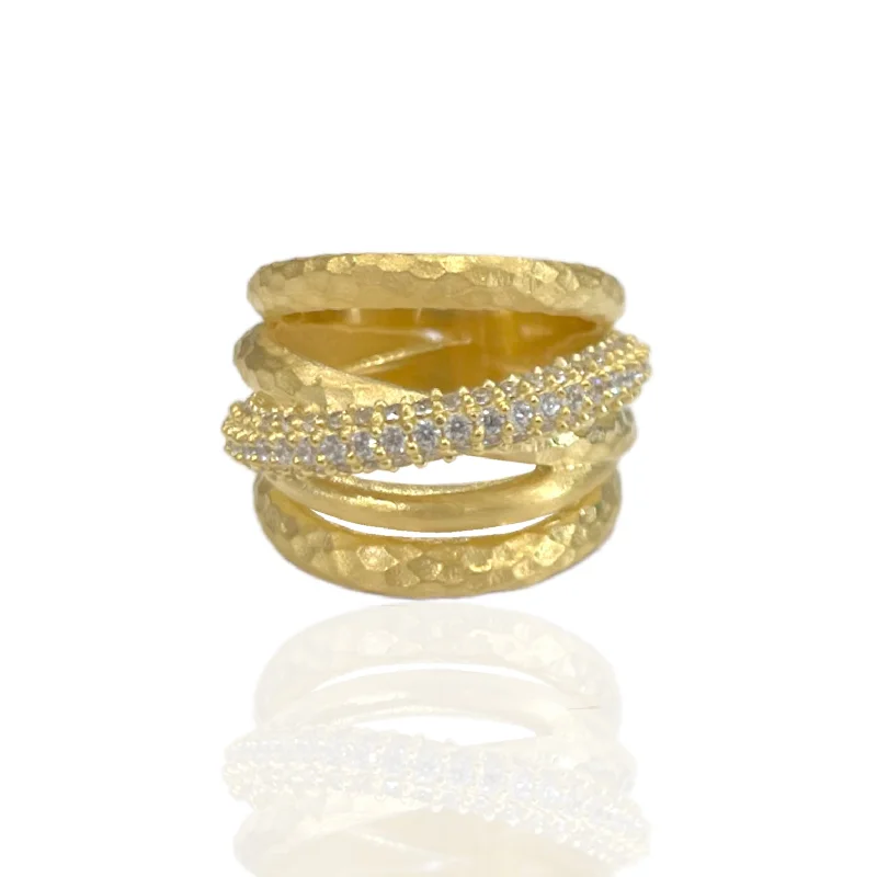 Custom Gold Signet Rings-GOLD ALMORA LAYERED BAND RING