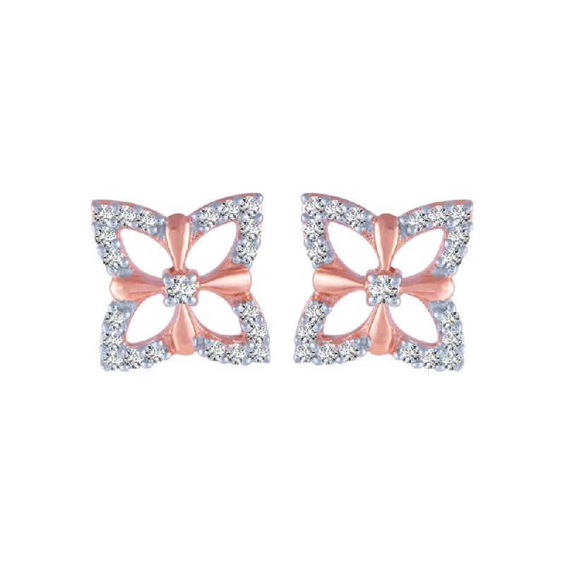 Personalized Earrings for Gifts-14KT (585) Rose Gold And Diamond Stud Earrings For Women