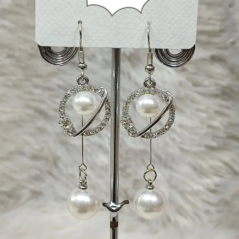 Gold Wire Earrings-Diyu Dhyu Silver Plated Austrian Stone Dangler Earrings