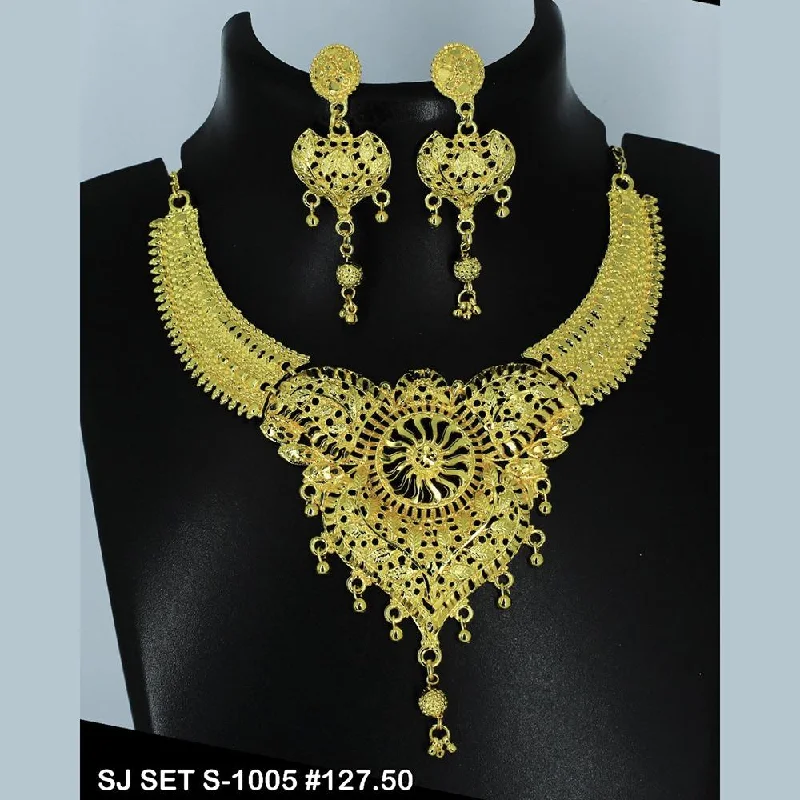 Unique Pendant Necklaces-Mahavir Forming Gold Necklace Set   - 36- SJ- S-1005