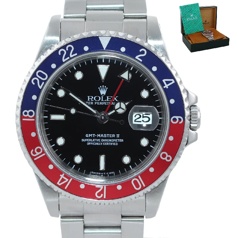 High-Tech Smart Watches for Fitness-1997 Rolex GMT-Master II Pepsi Blue Red Steel TRITIUM Dial 16710 40mm Watch Box