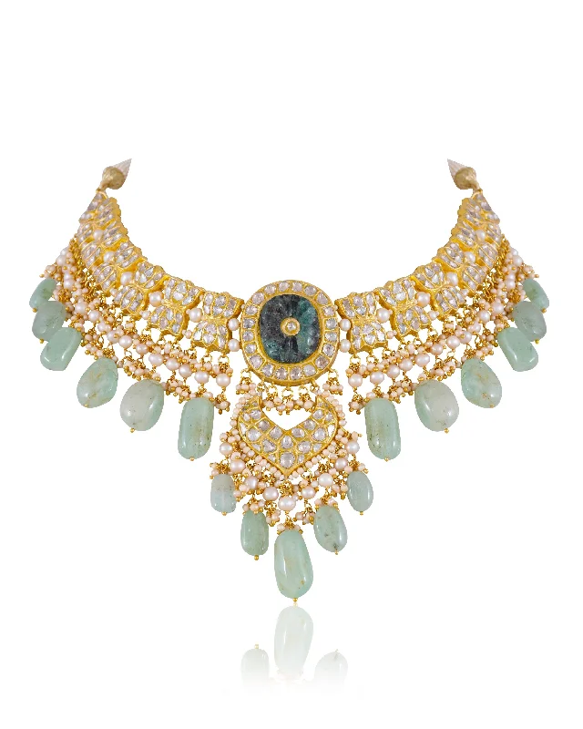 Long Pendant Necklaces-Shehnaz Polki Necklace