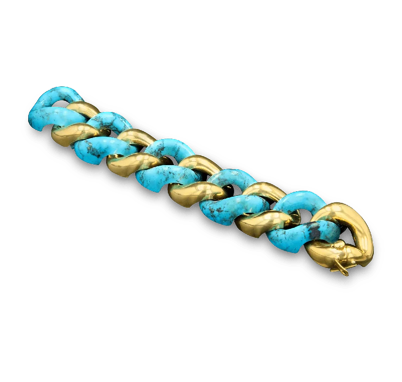 Silver Friendship Bracelets-Seaman Schepps Turquoise and 18K Gold Bracelet