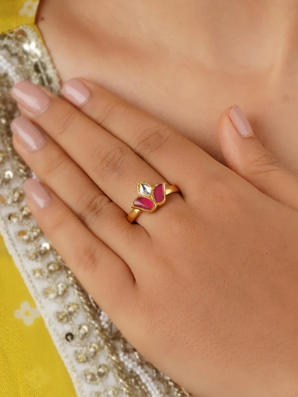 Custom Heart-Shaped Rings-Pink Color Gold Plated Ring - TR-RNG26WP