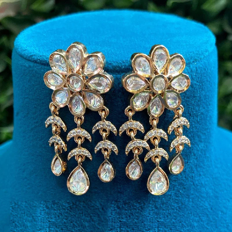 Gemstone Dangle Earrings-Royal Kundan Jewellery Gold Plated Crystal Stone Dangler Earrings