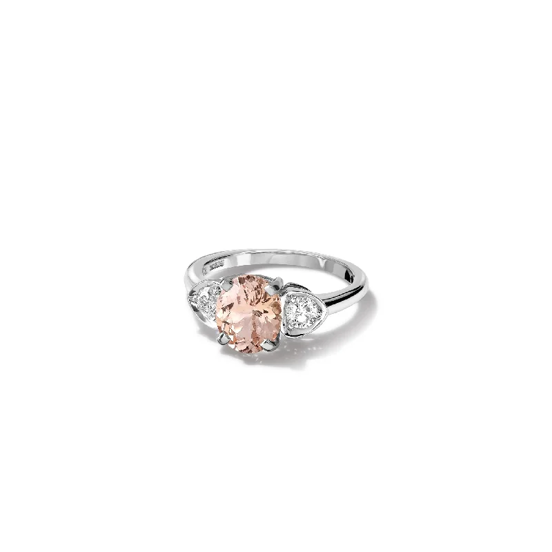 Elegant Wedding Rings-Katie Oval Engagement Ring 18ct White Gold - Peach Sapphire & Diamond