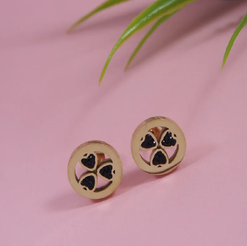 Custom Birthstone Earrings-Tarohi JewelsStainless Steel Rosegold Plated Tri Mini Heart Stud Earring- STNER 3847