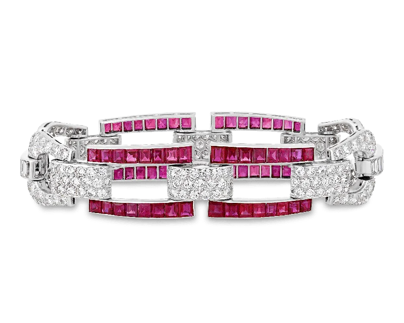 Beaded Friendship Bracelets-Art Deco Burma Ruby Bracelet, 18.00 Carats