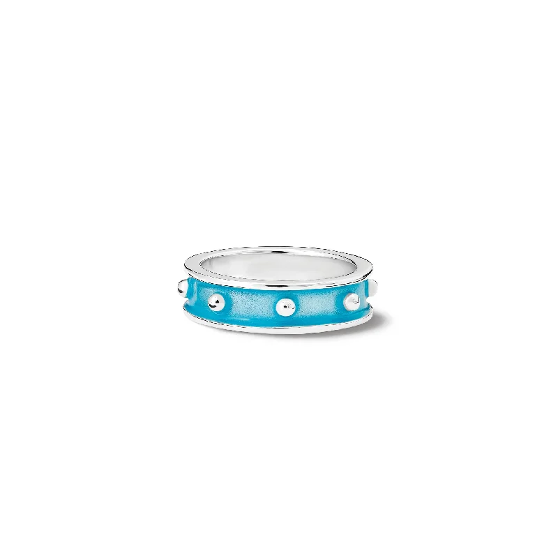 Designer Diamond Rings-Decimus Ring Silver - Turquoise Enamel