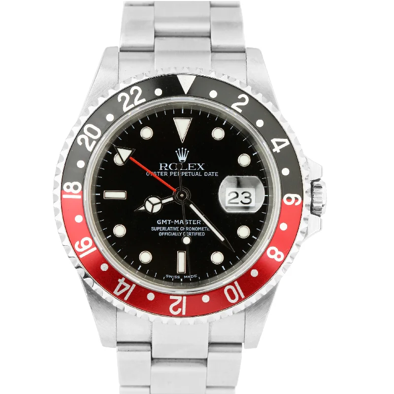 High-Tech Smart Watches for Women-Rolex GMT-Master II 40mm NO-HOLES Coke Black Red Stainless Steel Watch 16710