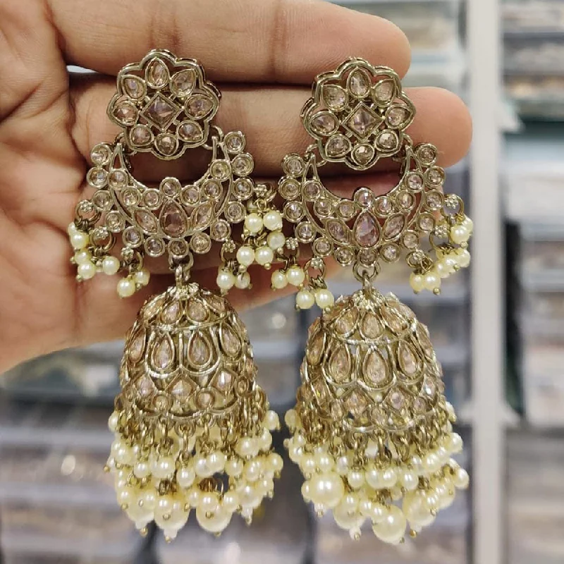 Stylish Hoop Earrings for Women-Manisha Jewellery Gold Plated Crystal Stone And Beads Jhumki Earrings