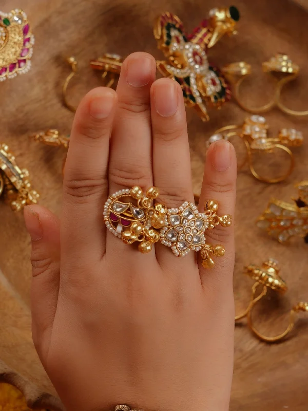 Fashionable Cocktail Rings-Pink Color Gold Plated Jadau Kundan Ring - MRNG181WP