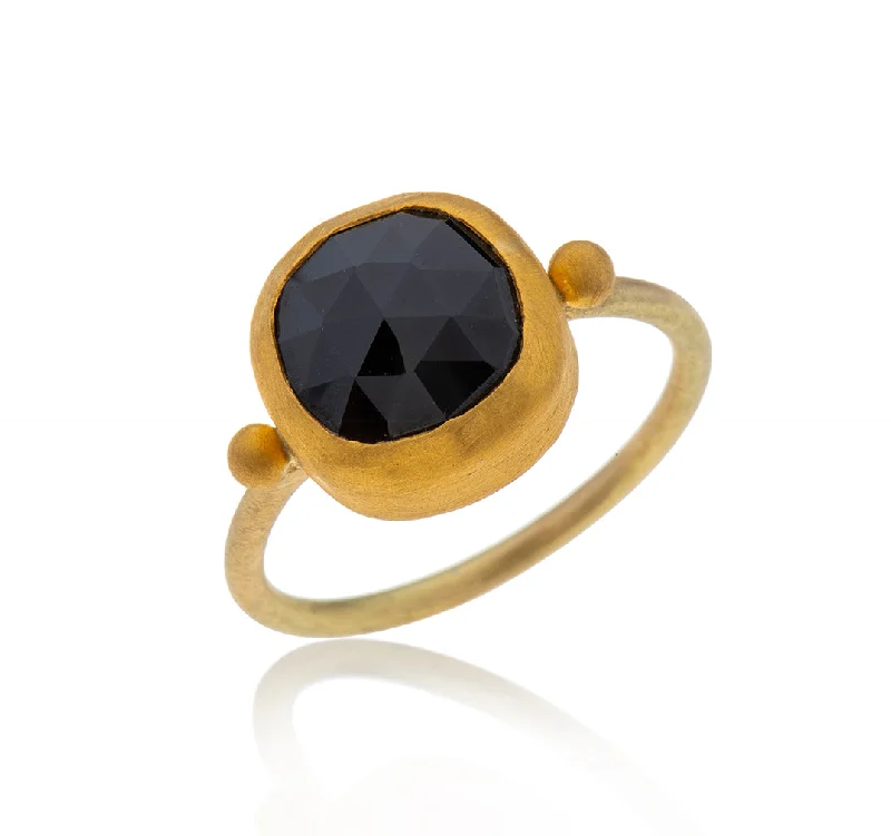 Designer Silver Rings-Nava Zahavi Yellow Gold Brave Onyx Ring