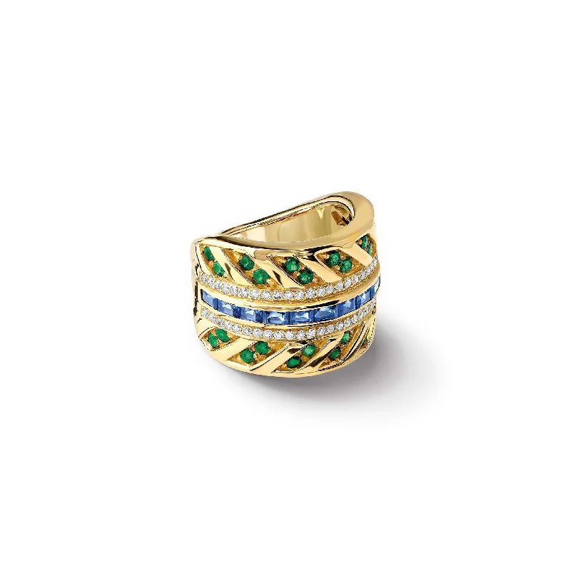 Silver Promise Rings-Palazzasso Ring 18ct Yellow Gold - Sapphire, Emerald & Diamond