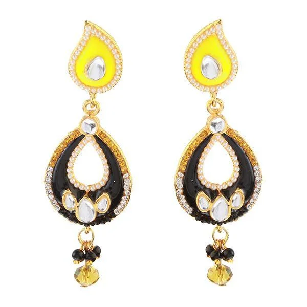 Unique Gold Earrings-Kriaa Black Meenakari Austrian Stone Dangler Earrings - 1304624