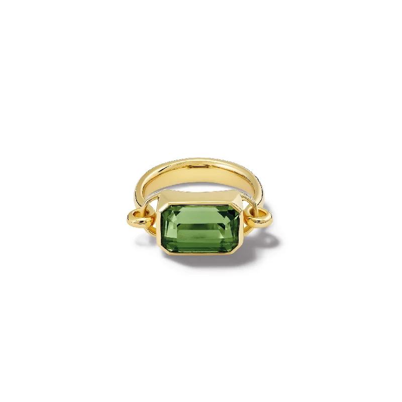 Simple Silver Wedding Bands-Baguette Ring 18ct Yellow Gold - Green Tourmaline