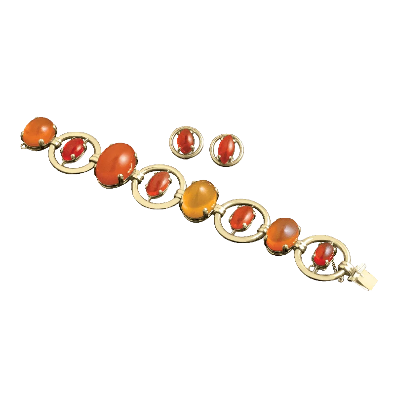 Silver Heart Bracelets-Fire Opal Bracelet and Earring Suite, 95.00 Carats