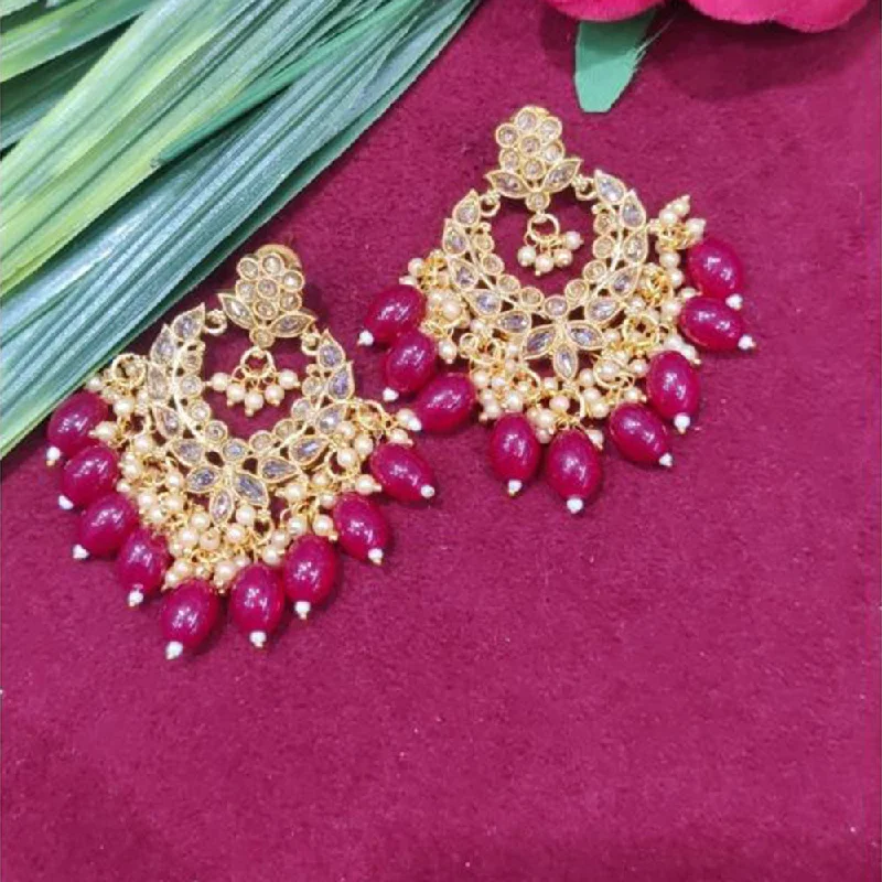 Long Gold Earrings-SNERA Gold Plated designer Crystal Stone And Beads Dangler Earrings