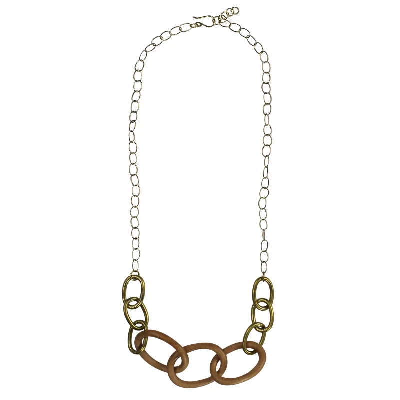 Simple Chain Necklaces-Yara Necklace, Brass, Light Wood Links