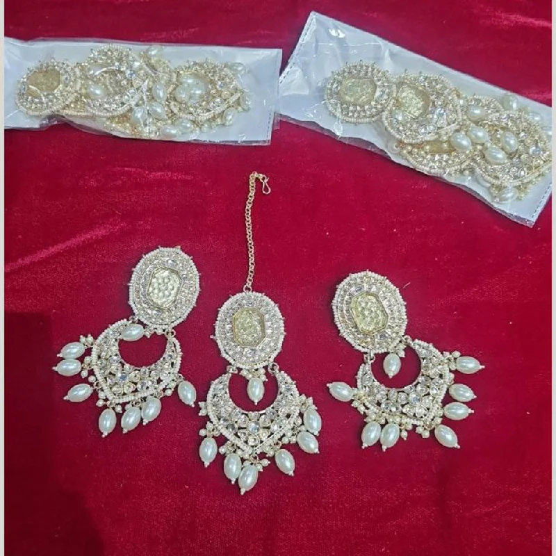 Silver Hoops Earrings-JCM Gold Plated Kundan Stone And Pearls Dangler With Maangtikka