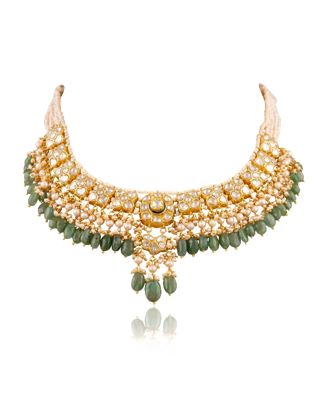 Dainty Silver Necklaces-Tanmayi Polki Necklace