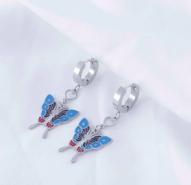 Bohemian Style Earrings-Tarohi JewelsStainlees Steel Enamel Butterfly Hoops Earring   - STNER 5070