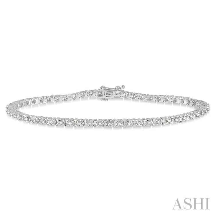 Friendship Bracelets with Beads-1 Ctw Round Cut Diamond Tulip Bracelet in 14K White Gold