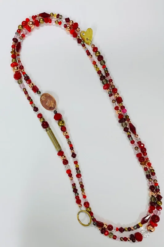 Fine Jewelry Necklaces-Long red glass & metal beads