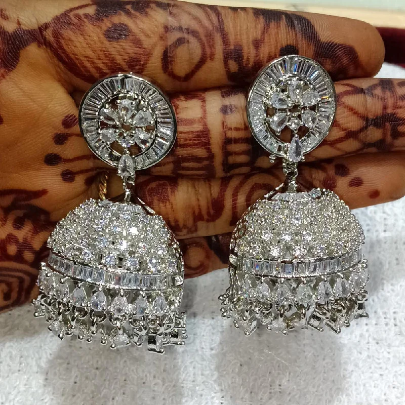 Large Drop Earrings-Kavita Art Silver Plated American Diamond Jhumki