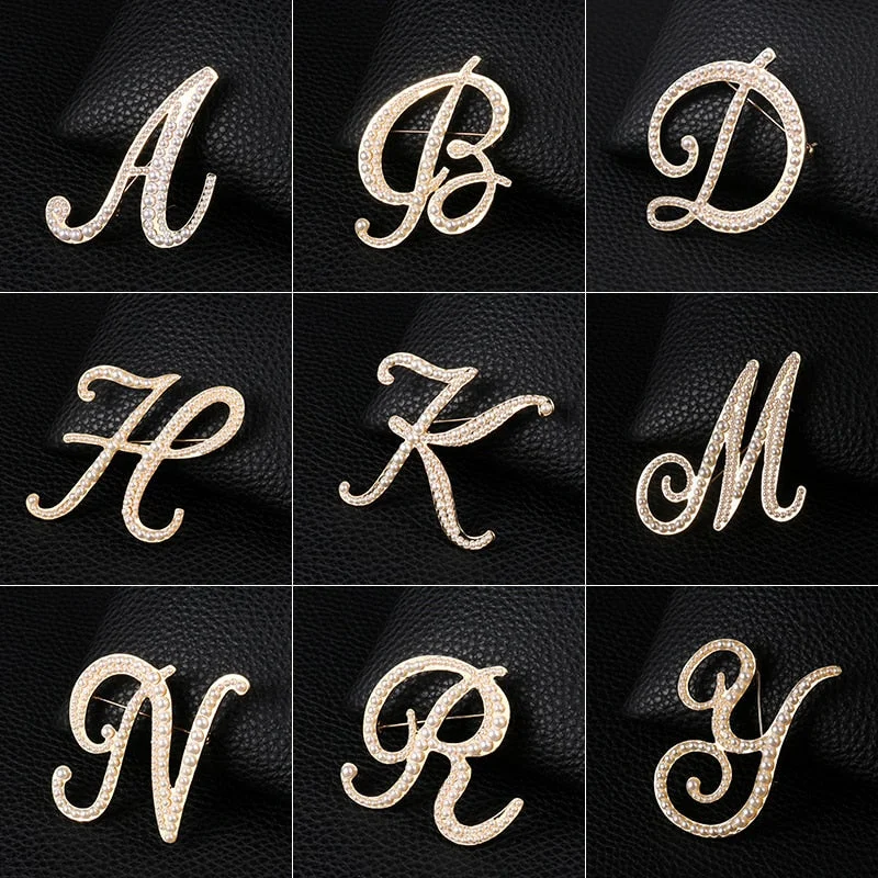 Custom Brooch with Unique Design-Letters Fashion Pearl Initial Letters Brooch Pins in Gold Color Plated