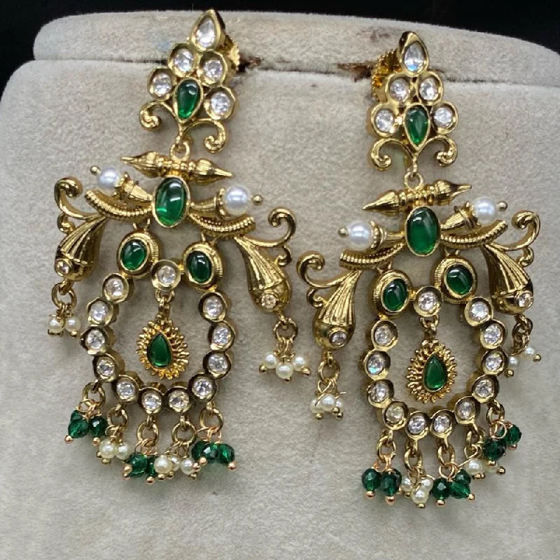 Silver Tassel Earrings-Royal Kundan Jewellery Gold Plated Polki Kundan And Pearls Dangler Earrings