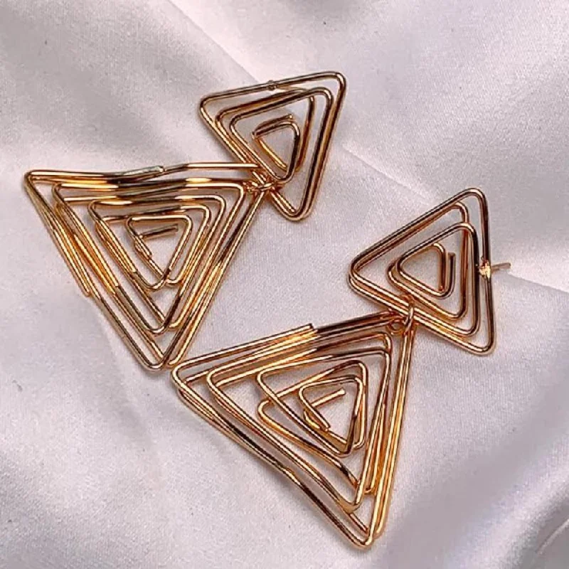 Silver Bead Earrings-Etnico Latest Stylish Gold Plated Trendy Triangle Shape Chunky Dangler Earrings For Women (Style16) (E3205FL)