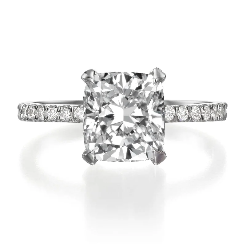 Elegant Titanium Rings-2.61 ct Cushion Cut Diamond Engagement Ring