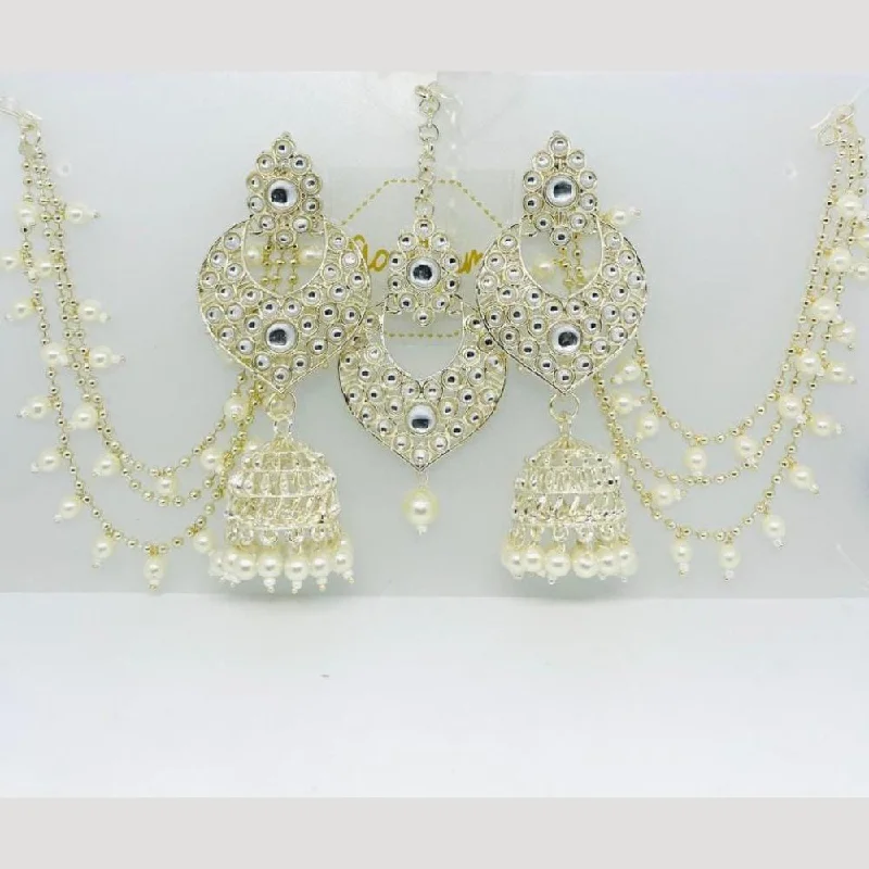 Silver Oval Earrings-Manisha Jewellery Gold Plated Kundan Stone And Pearls Jhumki Earrings