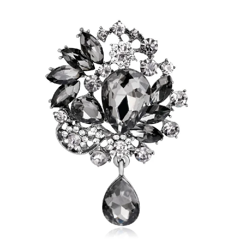 Unique Art Deco Brooch-Rhinestone Black Brooch BR-069