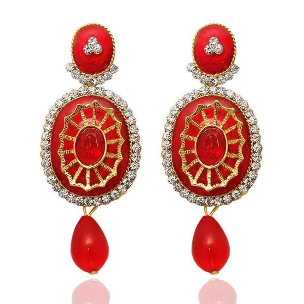 Simple Gemstone Earrings-The99Jewel Stone Red Meenakari Gold Plated Dangler Earrings - 1304521