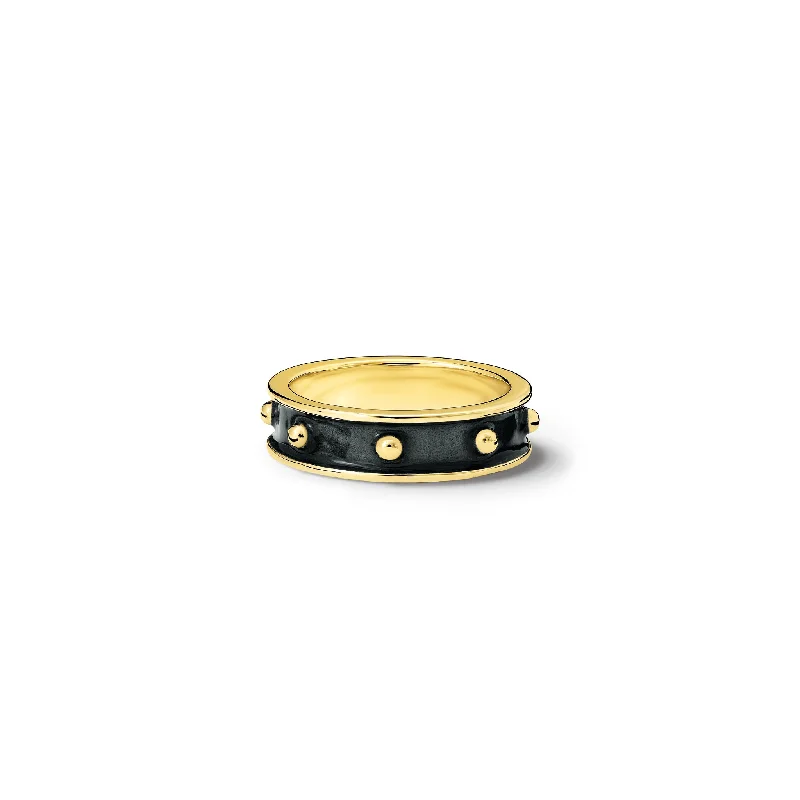 Double Band Wedding Rings-Decimus Ring Yellow Gold - Black Enamel