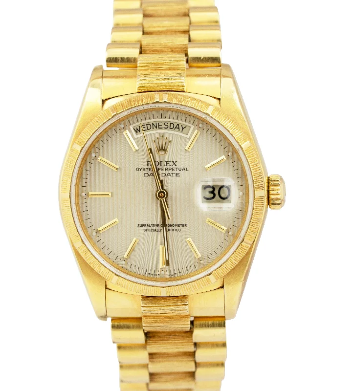 High-Tech Men’s Smart Watches-Rolex Day-Date President 36mm Silver Tapestry Bark 18K Yellow Gold Watch 18078