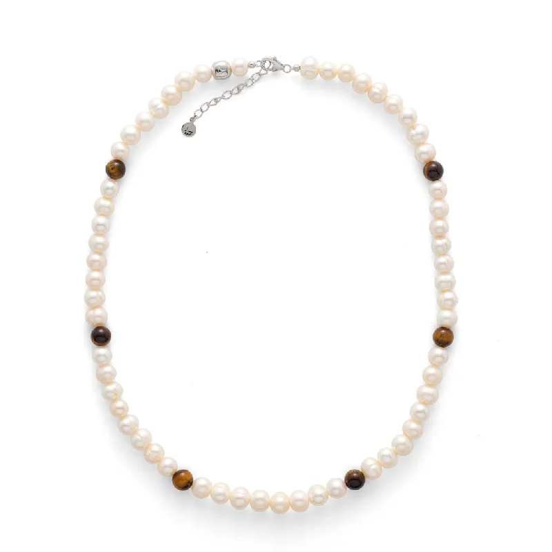 Beautiful Gold Chain Necklaces-Pearl Necklace with Tiger Eye 8mm