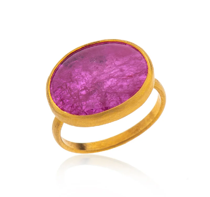 Classic Gemstone Engagement Rings-Nava Zahavi Yellow Gold Pink Tourmaline Oval Ring