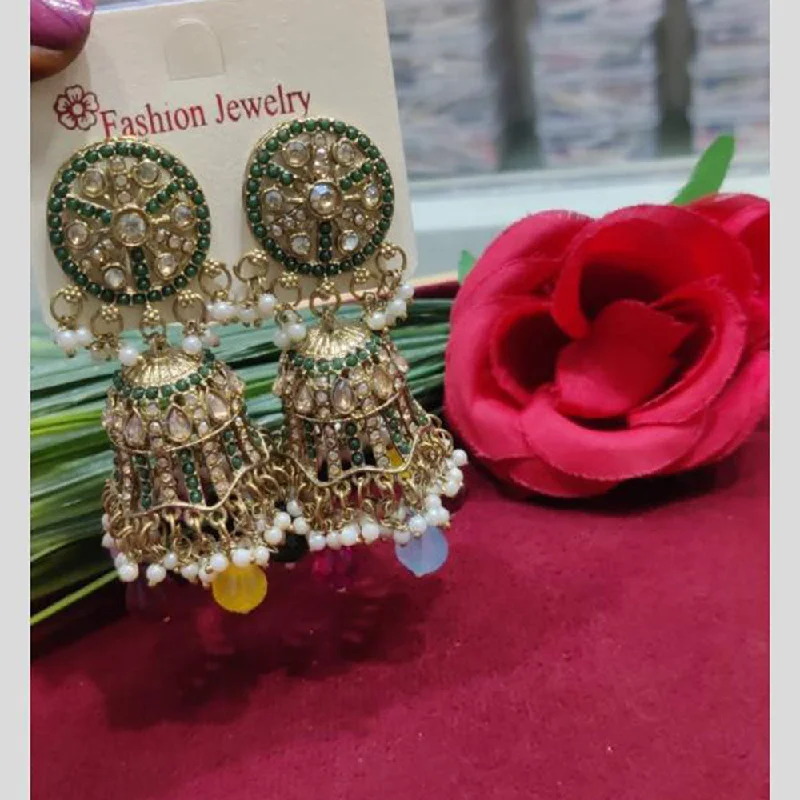 Classic Hoop Earrings-SNERA Gold Plated Austrian Stone And Crystal Stone Pearls Jhumki