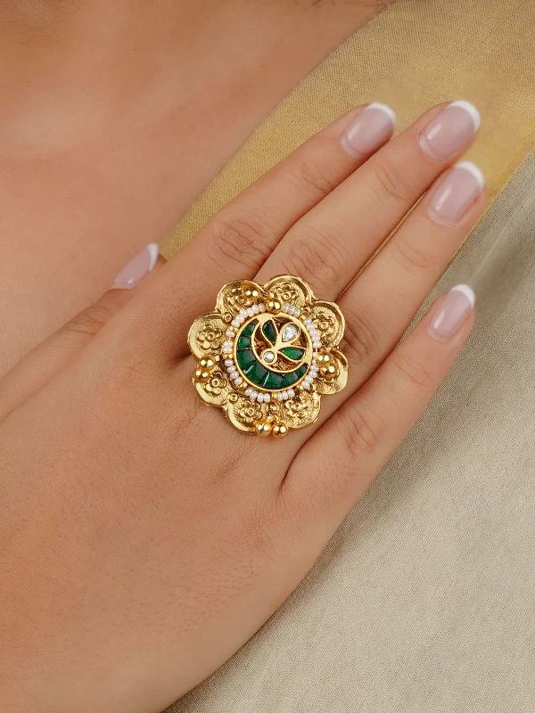 Luxury Ruby Rings-Green Color Gold Plated Mishr Ring - MR-RNG57GR