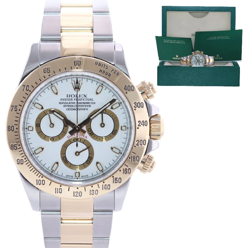 Women’s Watches with Customizable Bands-2015 Rolex Daytona 116523 Chronograph White Steel Yellow Gold Two Tone Watch Box